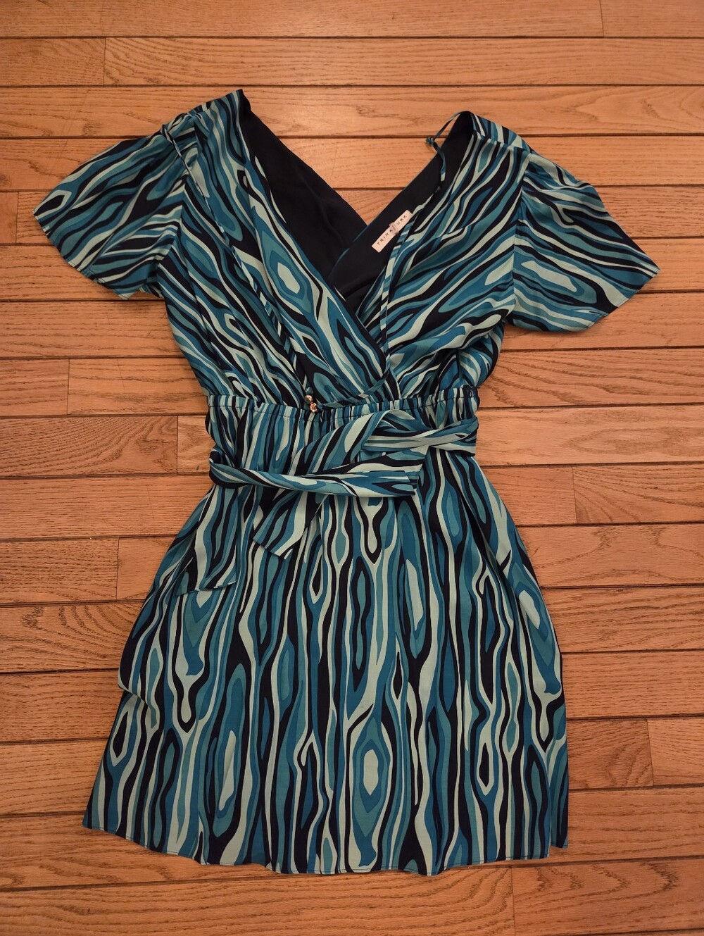 Trina Turk Blue Teal Patterned Dress with Belt